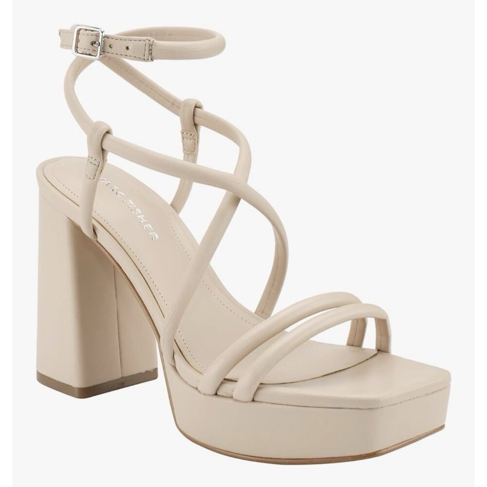 Marc Fisher Godea  Woman's Dress High Block Heel Sandals Nude Strappy Size 9.5 M